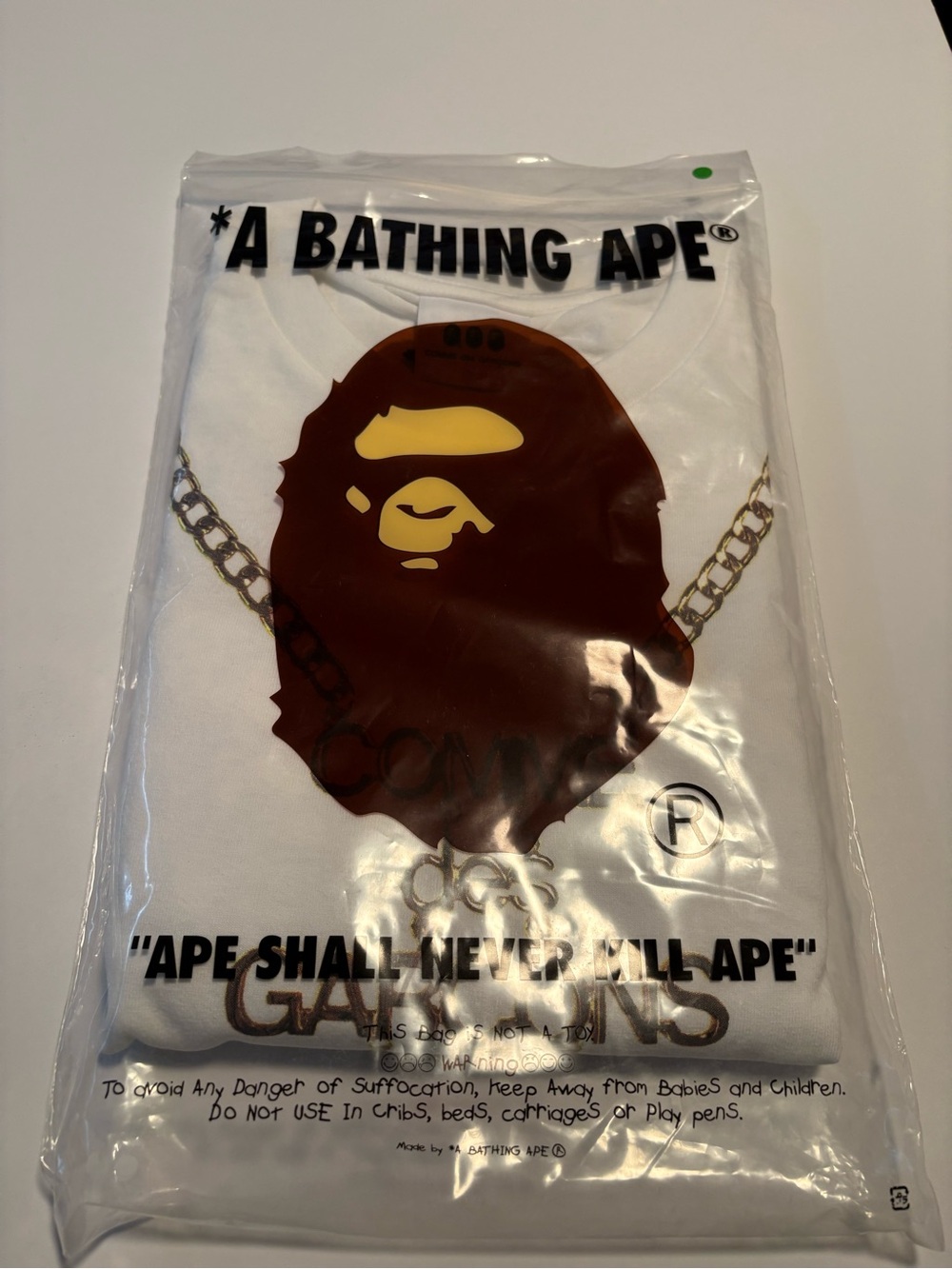 Bape x Commes des GarconWhite T-Shirt with Brown & Yellow Ape Head Graphic XXL
